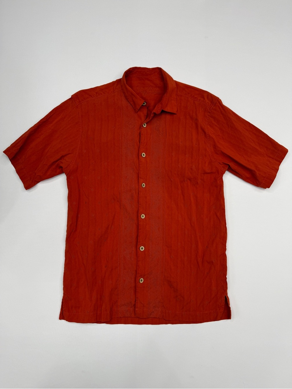 Tommy Bahama Men's 100% Silk Embroidered Short Sleeve Camp Shirt Burnt Orange